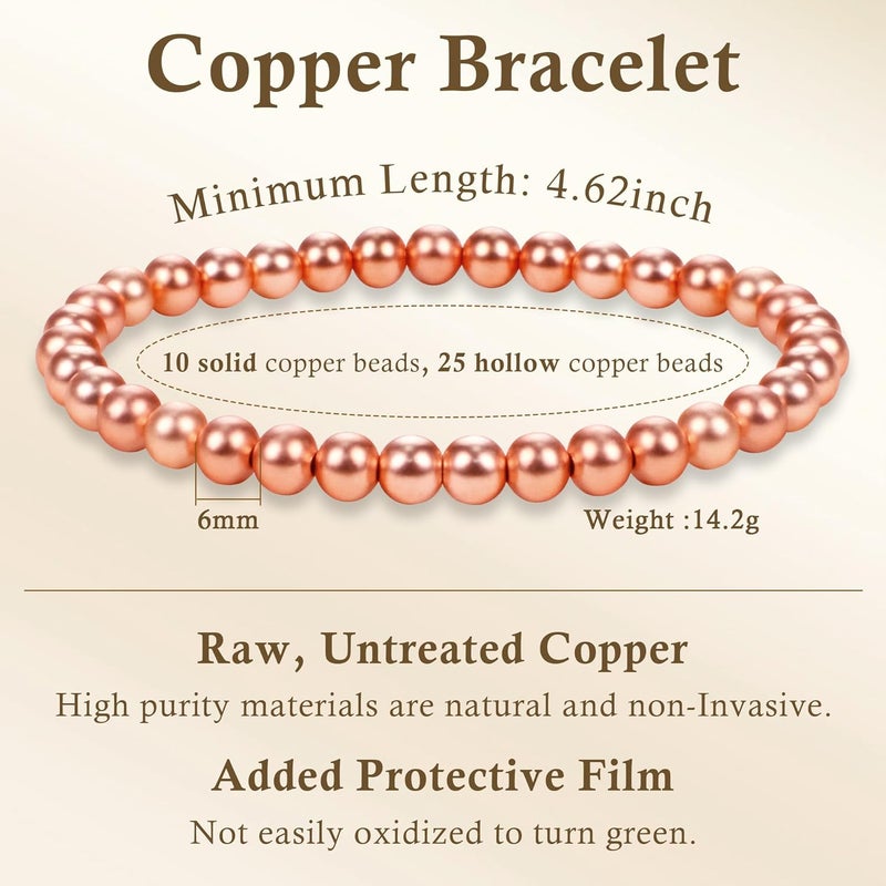 PEALICIOUS Copper Bracelet for Women and Men, 6MM Copper Jewelry as Valentines Gifts, Dainty Cooper Bracelets Pulsera De Cobre para Mujer as Parents Gifts Anniversary Jewelry for Her Him - Image 4